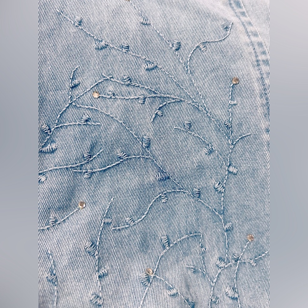 XL LAFEI-NIER COTTON LONG SKIRT DENIM JEAN CHAMBRAY BEADED BLUE SOFT BOHO - Picture 13 of 15